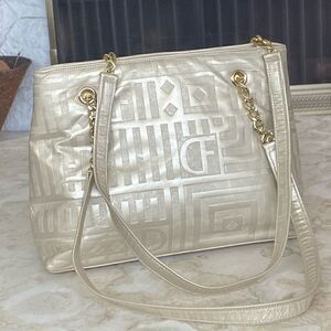 Vintage 80’s Due Fratelli Embossed Monogrammed Leather Chain Strap Shoulder Bag